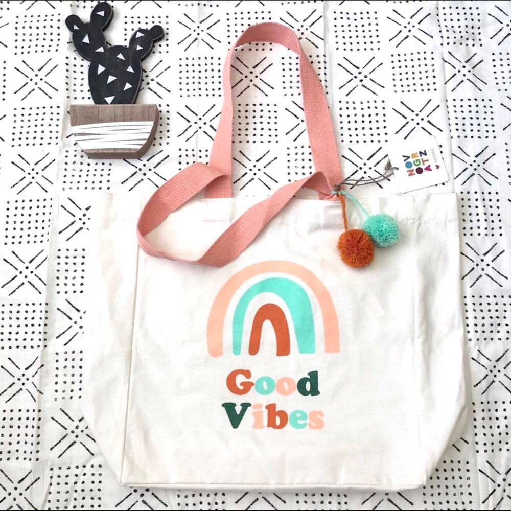NEW RAINBOW GOOD VIBES CANVAS REUSABLE TOTE